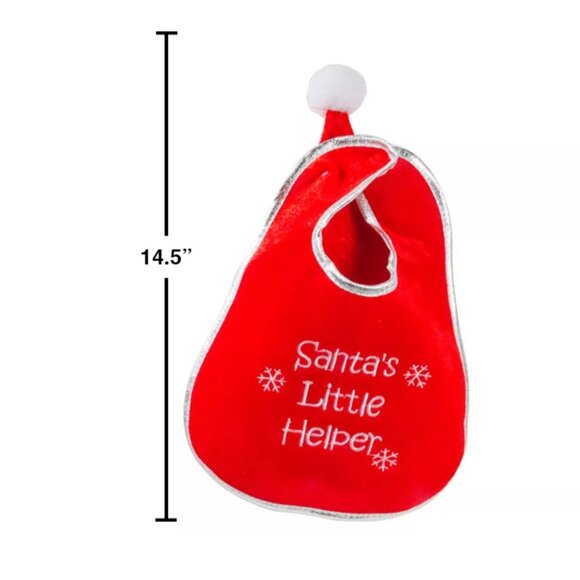 Embroidered Baby's Bib Christmas Red Santa Hat White Pompom and Trim - Picture 3 of 5